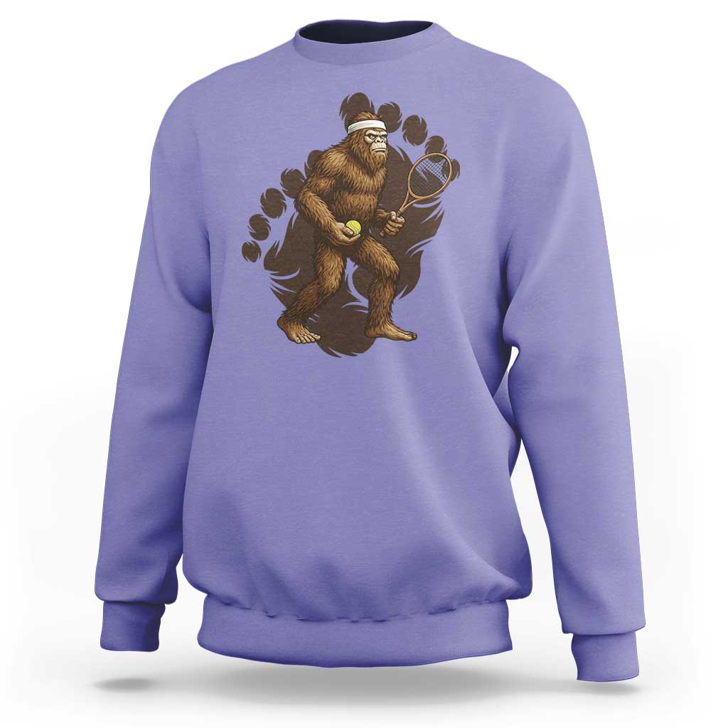 Funny Bigfoot Tennis Player Sweatshirt Folklore Cryptid Gift - Wonder Print Shop