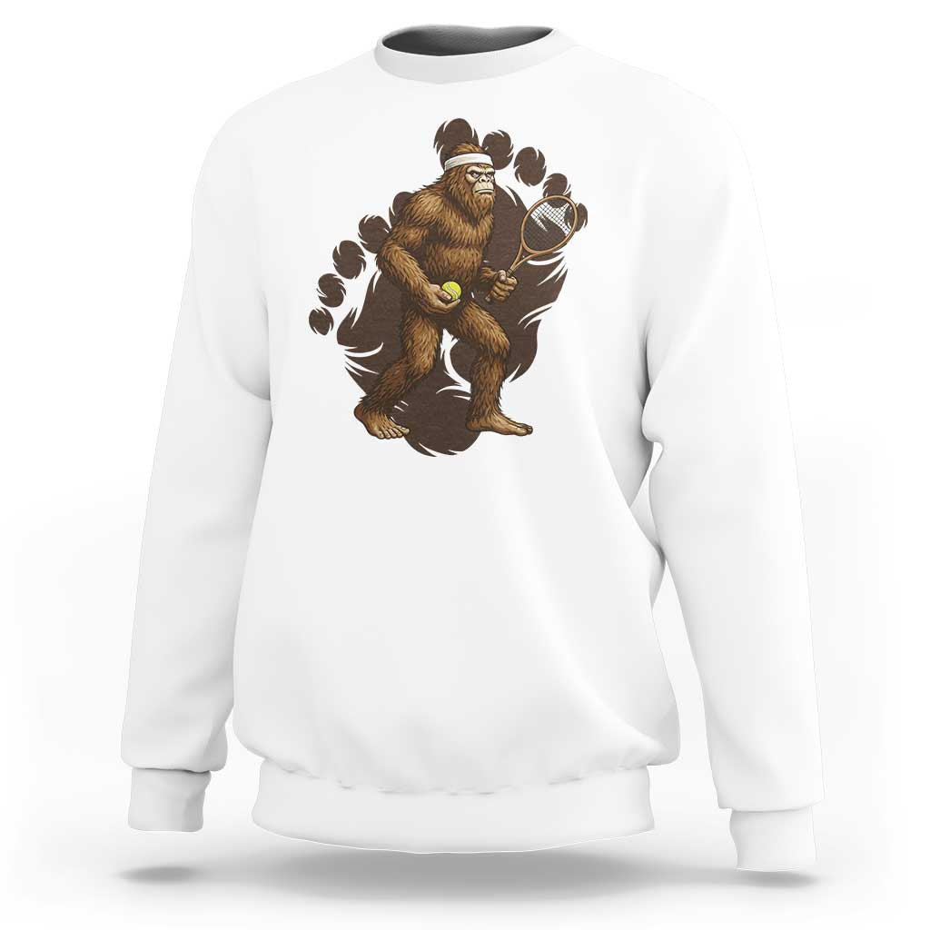 Funny Bigfoot Tennis Player Sweatshirt Folklore Cryptid Gift - Wonder Print Shop