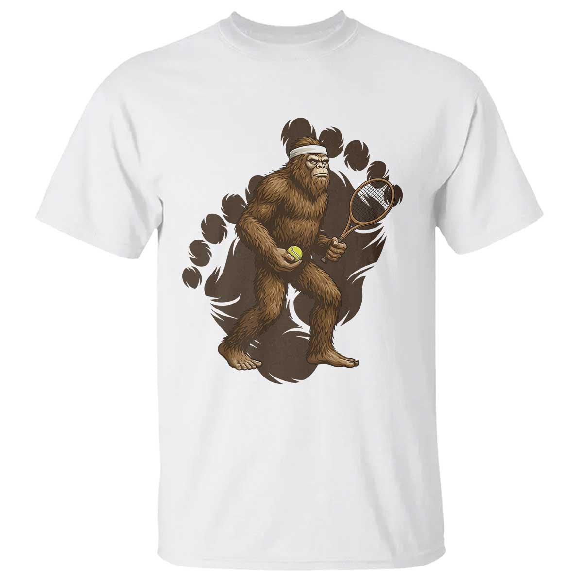 Funny Bigfoot Tennis Player T Shirt Folklore Cryptid Gift - Wonder Print Shop