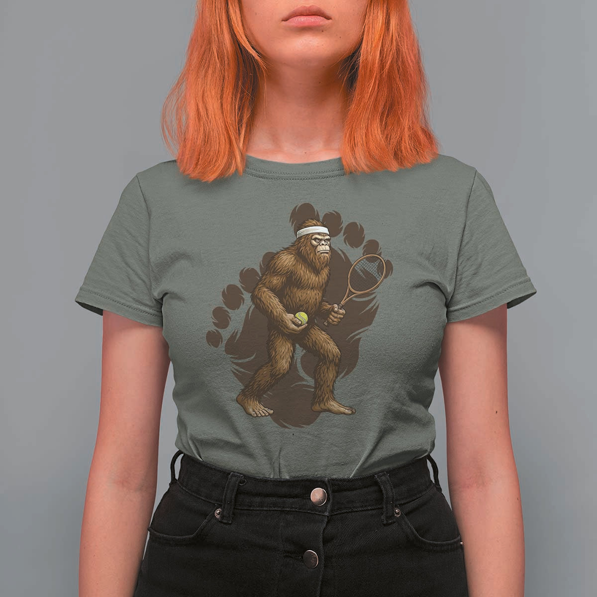 Funny Bigfoot Tennis Player T Shirt For Women Folklore Cryptid Gift - Wonder Print Shop
