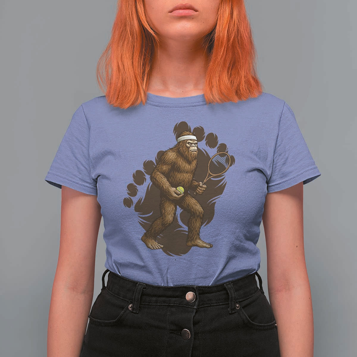 Funny Bigfoot Tennis Player T Shirt For Women Folklore Cryptid Gift - Wonder Print Shop