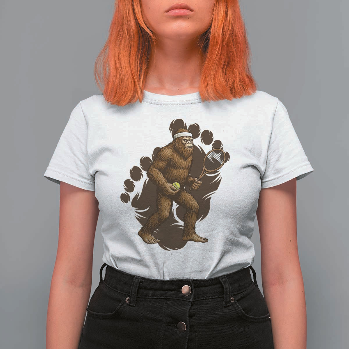 Funny Bigfoot Tennis Player T Shirt For Women Folklore Cryptid Gift - Wonder Print Shop