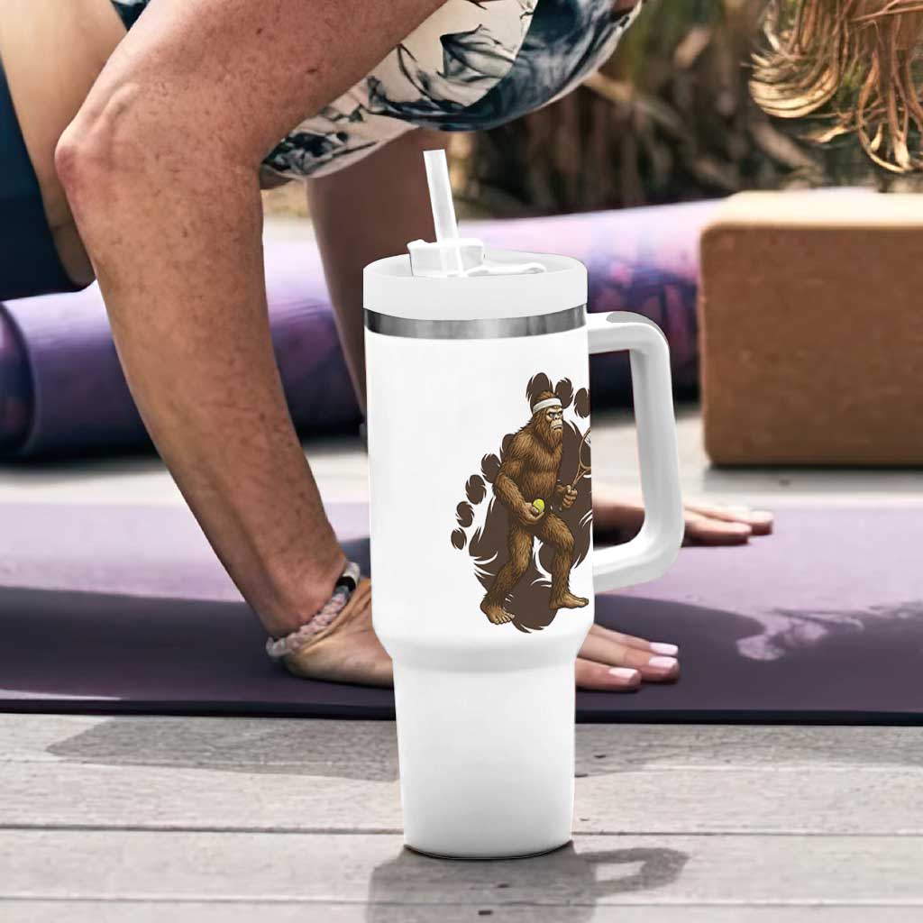 Funny Bigfoot Tennis Player Tumbler With Handle Folklore Cryptid Gift - Wonder Print Shop
