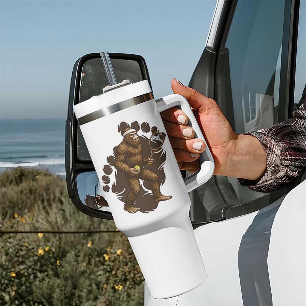 Funny Bigfoot Tennis Player Tumbler With Handle Folklore Cryptid Gift - Wonder Print Shop