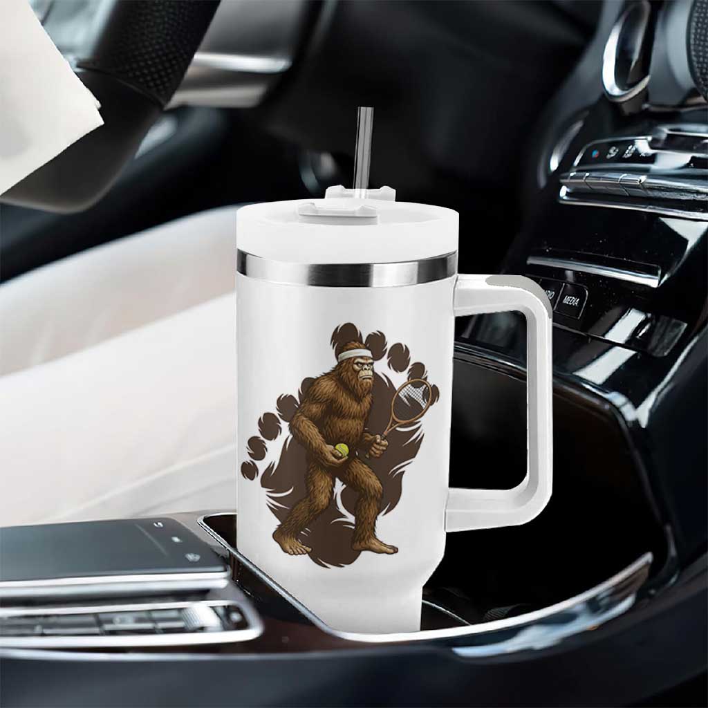 Funny Bigfoot Tennis Player Tumbler With Handle Folklore Cryptid Gift - Wonder Print Shop