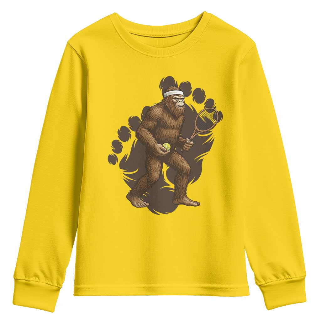 Funny Bigfoot Tennis Player Youth Sweatshirt Folklore Cryptid Gift - Wonder Print Shop