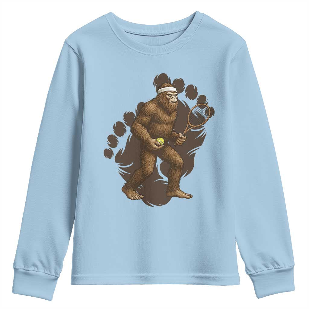 Funny Bigfoot Tennis Player Youth Sweatshirt Folklore Cryptid Gift - Wonder Print Shop