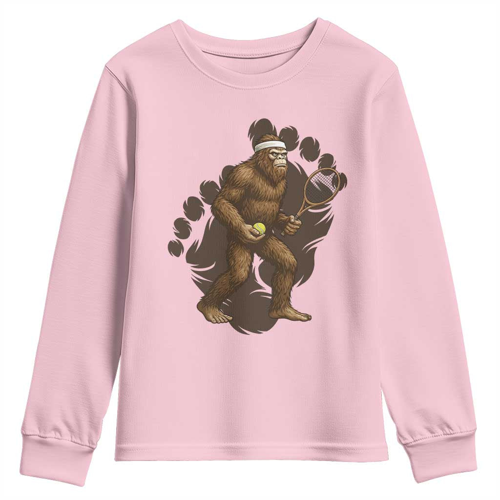 Funny Bigfoot Tennis Player Youth Sweatshirt Folklore Cryptid Gift - Wonder Print Shop