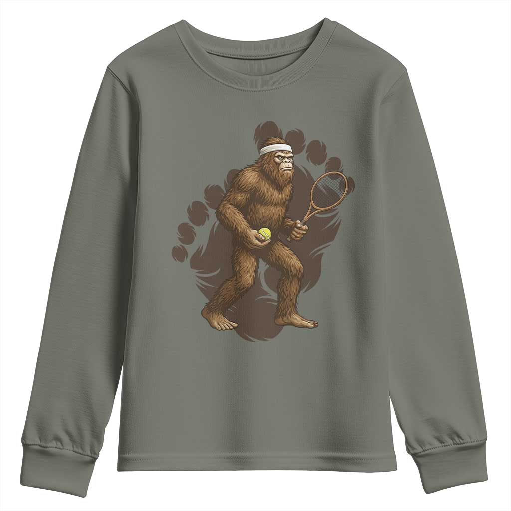 Funny Bigfoot Tennis Player Youth Sweatshirt Folklore Cryptid Gift - Wonder Print Shop