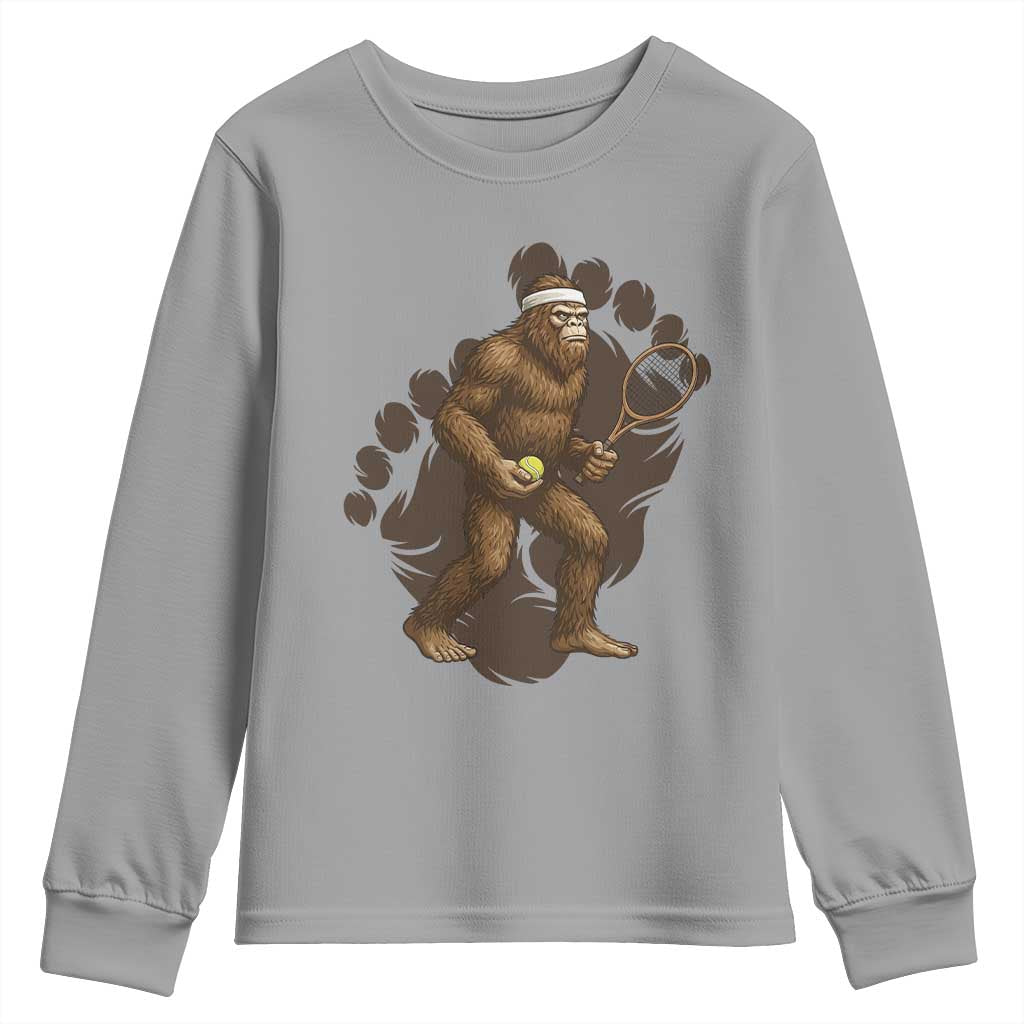 Funny Bigfoot Tennis Player Youth Sweatshirt Folklore Cryptid Gift - Wonder Print Shop