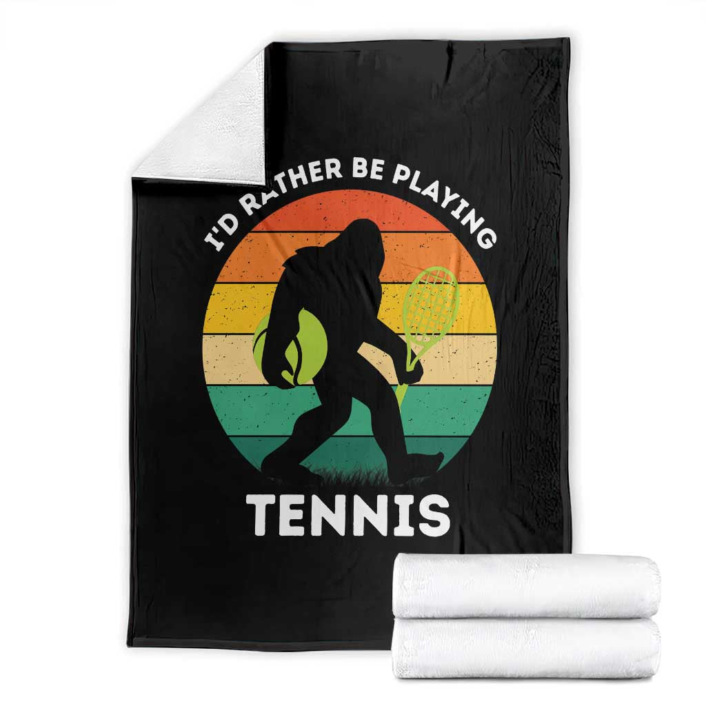 Id Rather Be Playing Tennis Throw Blanket Vintage Retro Bigfoot Tennis Player Gift - Wonder Print Shop