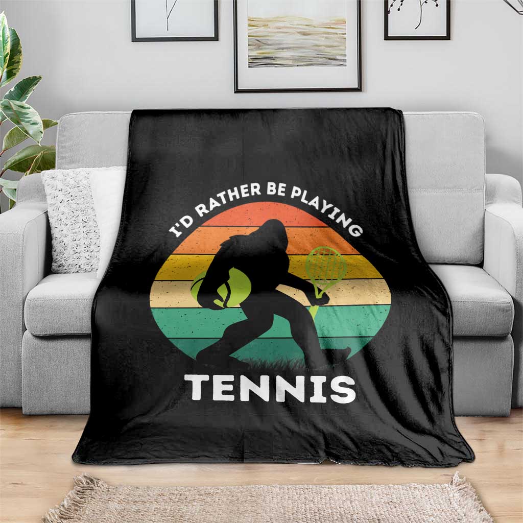 Id Rather Be Playing Tennis Throw Blanket Vintage Retro Bigfoot Tennis Player Gift - Wonder Print Shop