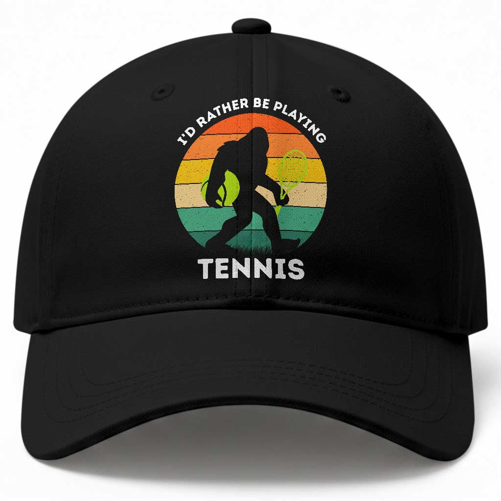 Id Rather Be Playing Tennis Baseball Cap Vintage Retro Bigfoot Tennis Player Gift