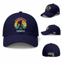 Id Rather Be Playing Tennis Baseball Cap Vintage Retro Bigfoot Tennis Player Gift