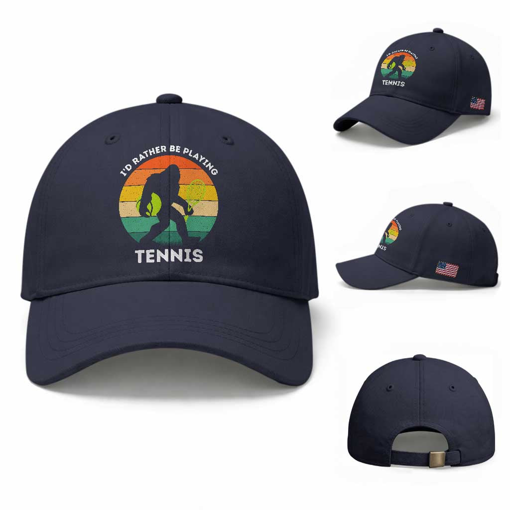 Id Rather Be Playing Tennis Baseball Cap Vintage Retro Bigfoot Tennis Player Gift