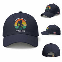 Id Rather Be Playing Tennis Baseball Cap Vintage Retro Bigfoot Tennis Player Gift