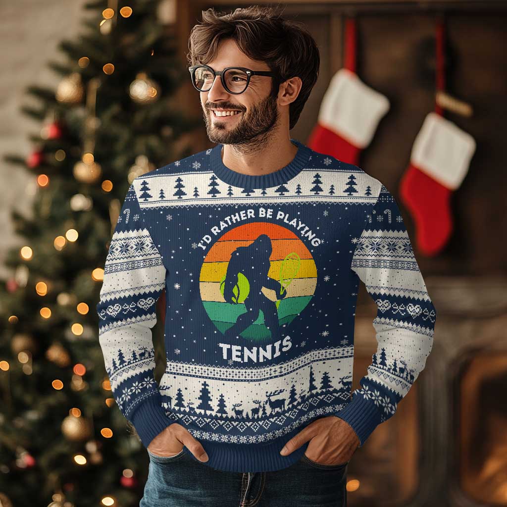 Id Rather Be Playing Tennis Ugly Christmas Sweater Vintage Retro Bigfoot Tennis Player Gift - Wonder Print Shop
