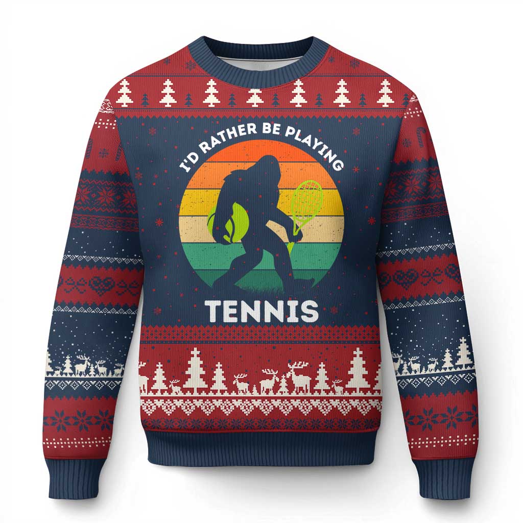 Id Rather Be Playing Tennis Ugly Christmas Sweater Vintage Retro Bigfoot Tennis Player Gift - Wonder Print Shop