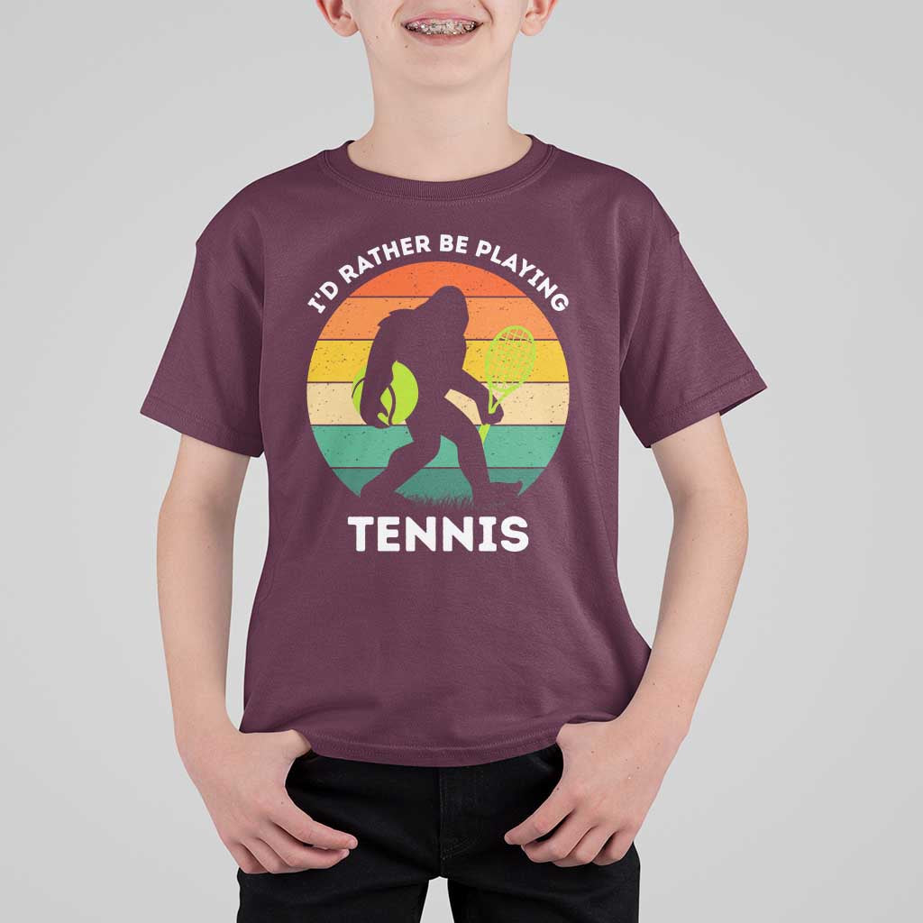 Id Rather Be Playing Tennis T Shirt For Kid Vintage Retro Bigfoot Tennis Player Gift - Wonder Print Shop