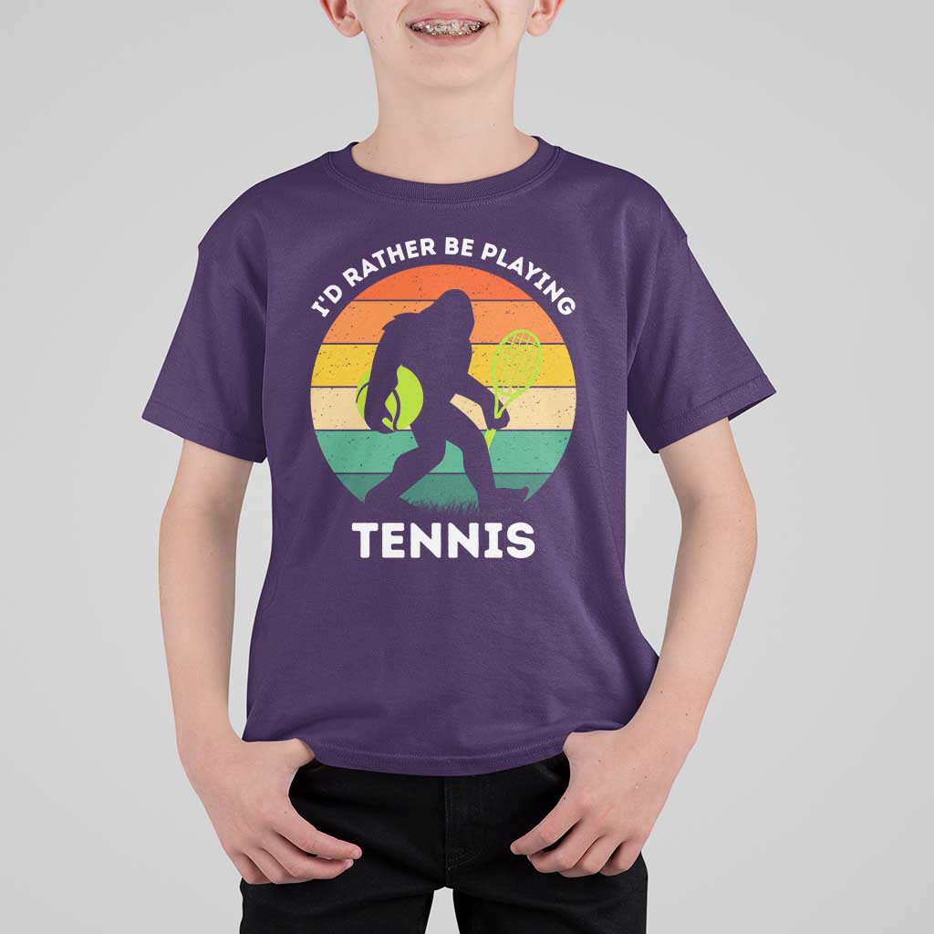 Id Rather Be Playing Tennis T Shirt For Kid Vintage Retro Bigfoot Tennis Player Gift - Wonder Print Shop