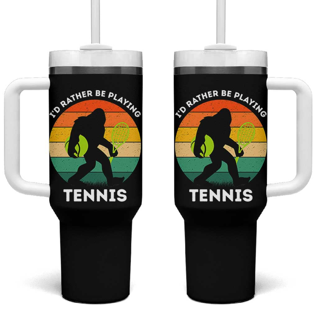 Id Rather Be Playing Tennis Tumbler With Handle Vintage Retro Bigfoot Tennis Player Gift - Wonder Print Shop