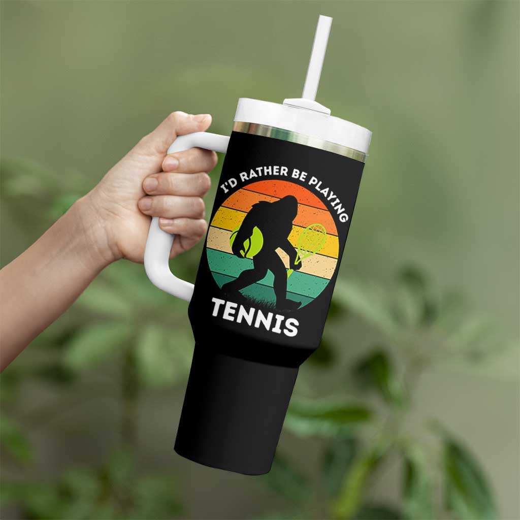 Id Rather Be Playing Tennis Tumbler With Handle Vintage Retro Bigfoot Tennis Player Gift - Wonder Print Shop