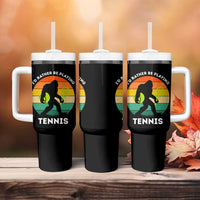 Id Rather Be Playing Tennis Tumbler With Handle Vintage Retro Bigfoot Tennis Player Gift - Wonder Print Shop
