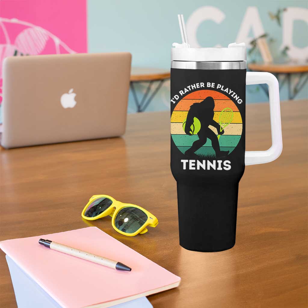 Id Rather Be Playing Tennis Tumbler With Handle Vintage Retro Bigfoot Tennis Player Gift - Wonder Print Shop