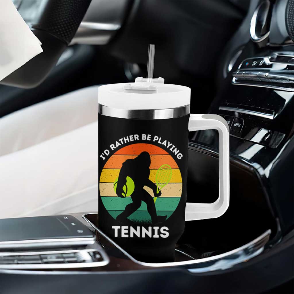 Id Rather Be Playing Tennis Tumbler With Handle Vintage Retro Bigfoot Tennis Player Gift - Wonder Print Shop