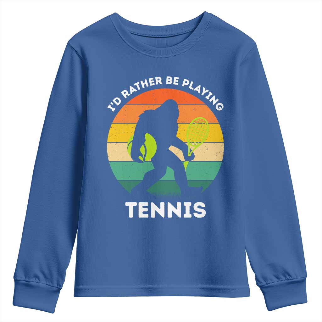 Id Rather Be Playing Tennis Youth Sweatshirt Vintage Retro Bigfoot Tennis Player Gift - Wonder Print Shop