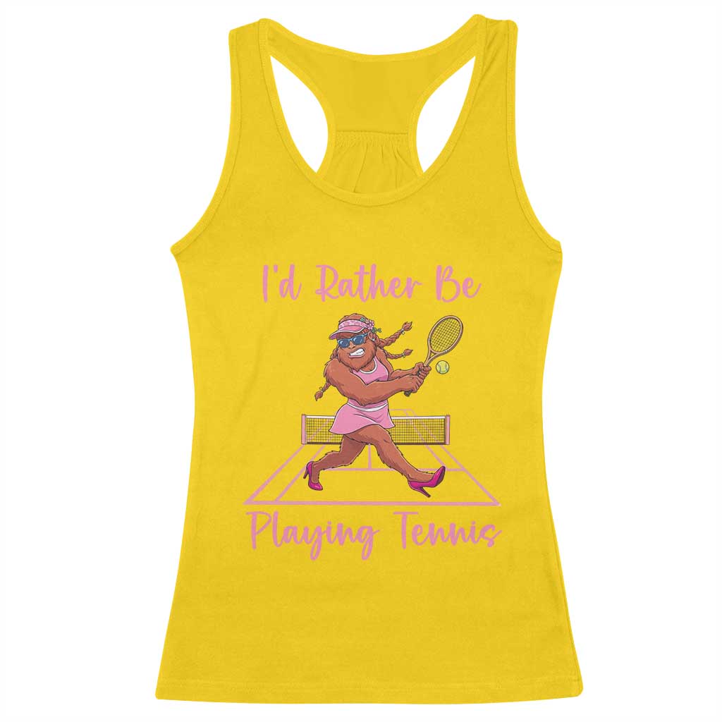 Funny Sexy Bigfoot Playing Tennis Racerback Tank Top Gift For Girls - Wonder Print Shop