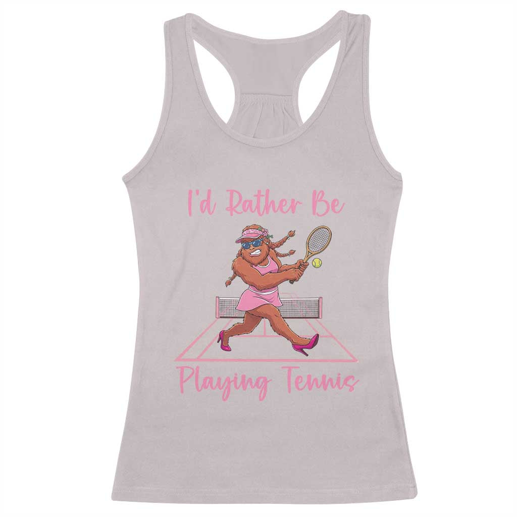Funny Sexy Bigfoot Playing Tennis Racerback Tank Top Gift For Girls - Wonder Print Shop