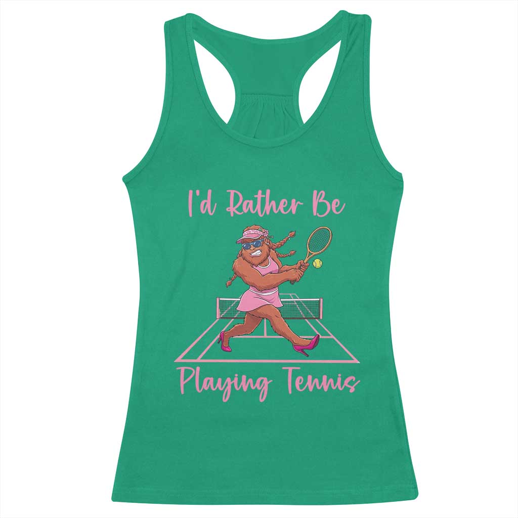 Funny Sexy Bigfoot Playing Tennis Racerback Tank Top Gift For Girls - Wonder Print Shop
