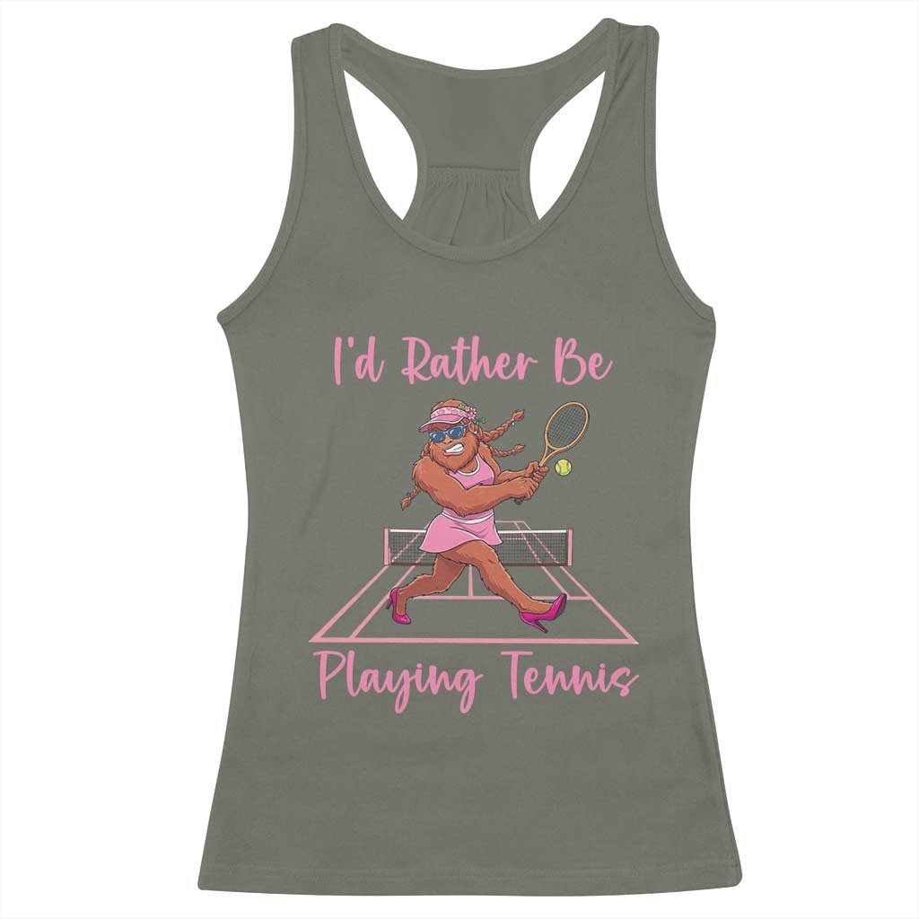 Funny Sexy Bigfoot Playing Tennis Racerback Tank Top Gift For Girls - Wonder Print Shop