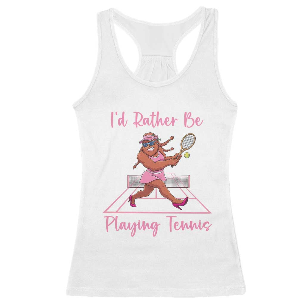 Funny Sexy Bigfoot Playing Tennis Racerback Tank Top Gift For Girls - Wonder Print Shop
