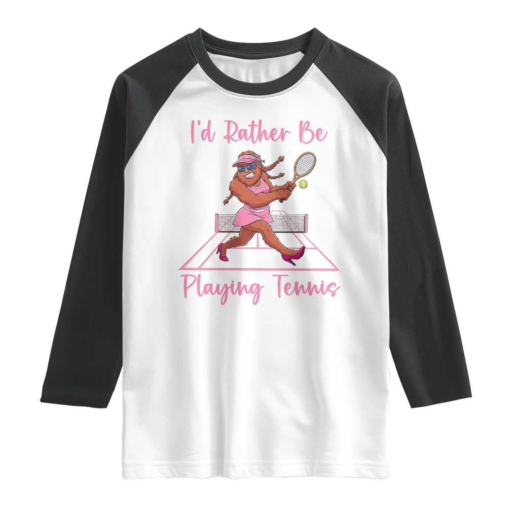 Funny Sexy Bigfoot Playing Tennis Raglan Shirt Gift For Girls - Wonder Print Shop