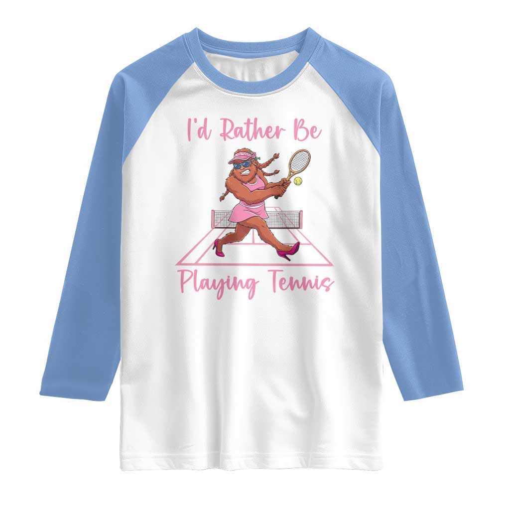 Funny Sexy Bigfoot Playing Tennis Raglan Shirt Gift For Girls - Wonder Print Shop