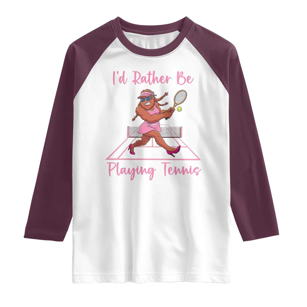 Funny Sexy Bigfoot Playing Tennis Raglan Shirt Gift For Girls - Wonder Print Shop