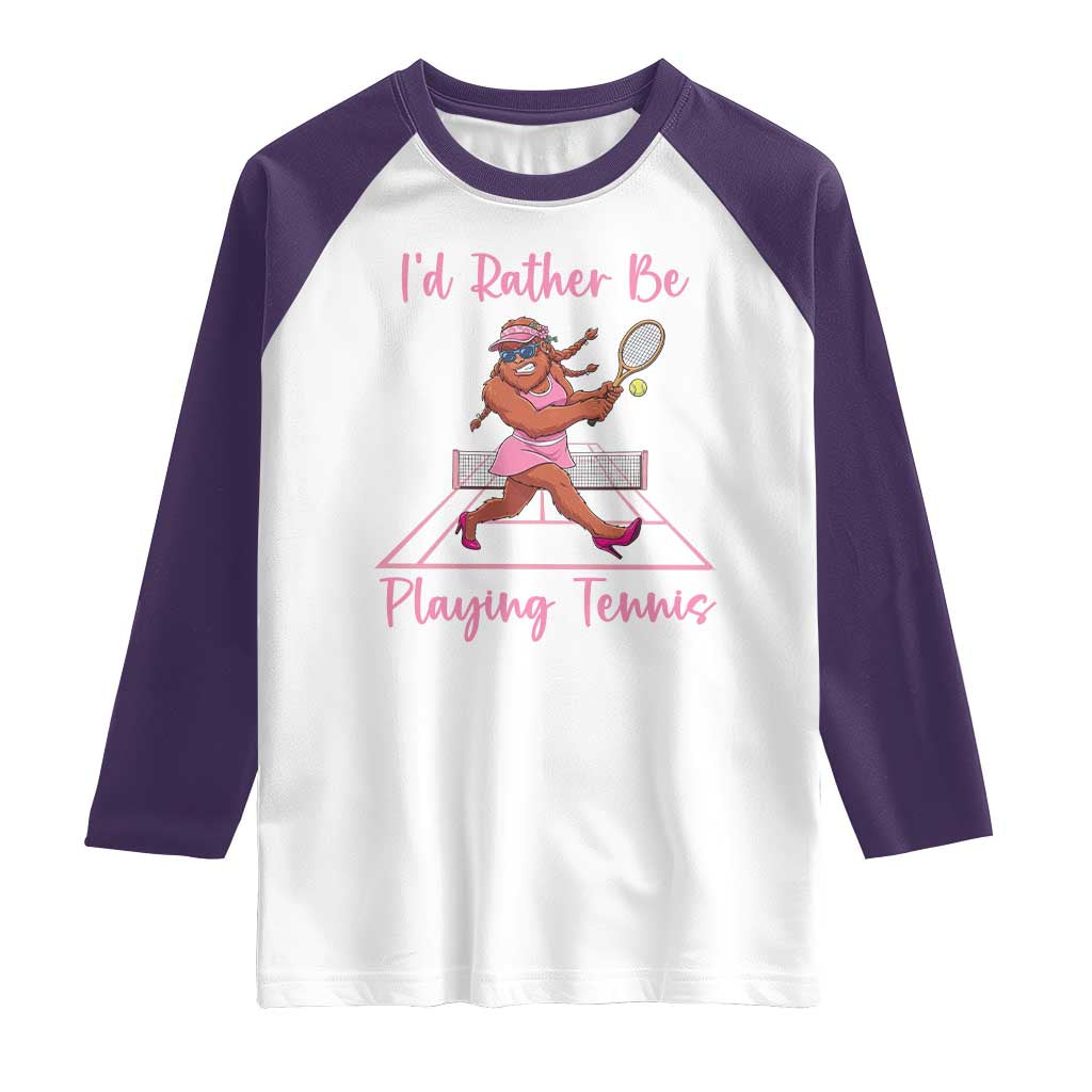 Funny Sexy Bigfoot Playing Tennis Raglan Shirt Gift For Girls - Wonder Print Shop