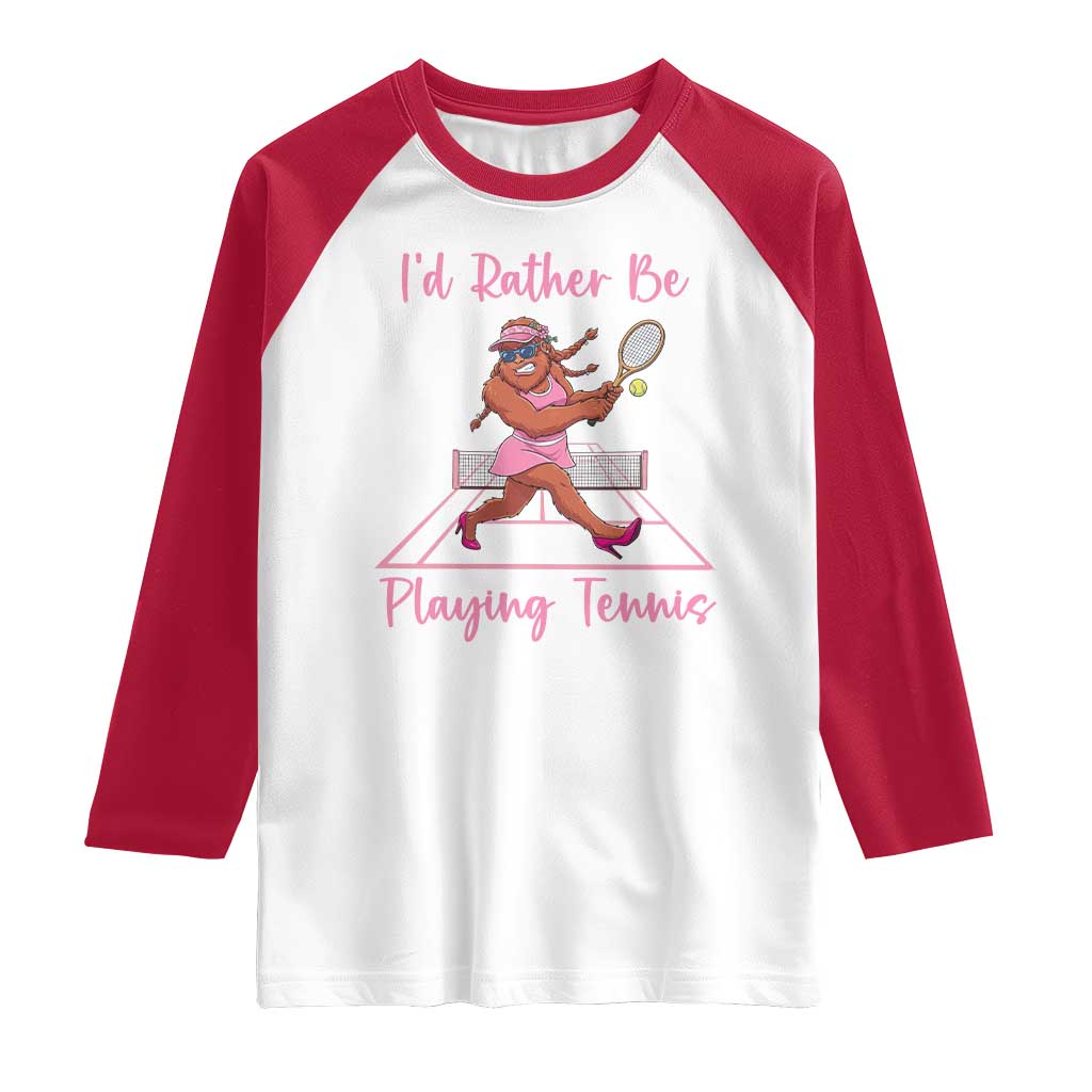Funny Sexy Bigfoot Playing Tennis Raglan Shirt Gift For Girls - Wonder Print Shop
