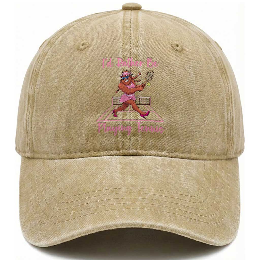 Funny Sexy Bigfoot Playing Tennis Washed Cotton Baseball Cap Gift For Girls