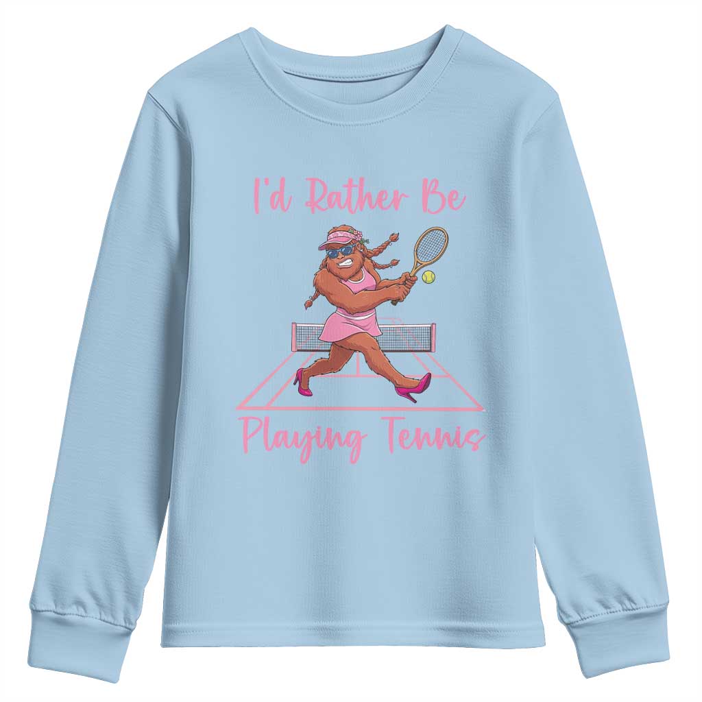 Funny Sexy Bigfoot Playing Tennis Youth Sweatshirt Gift For Girls - Wonder Print Shop