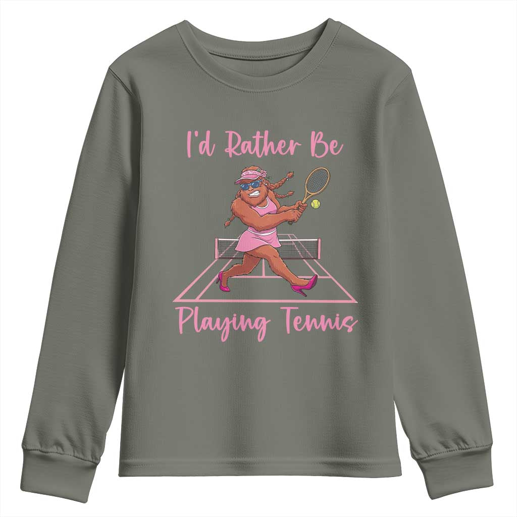 Funny Sexy Bigfoot Playing Tennis Youth Sweatshirt Gift For Girls - Wonder Print Shop