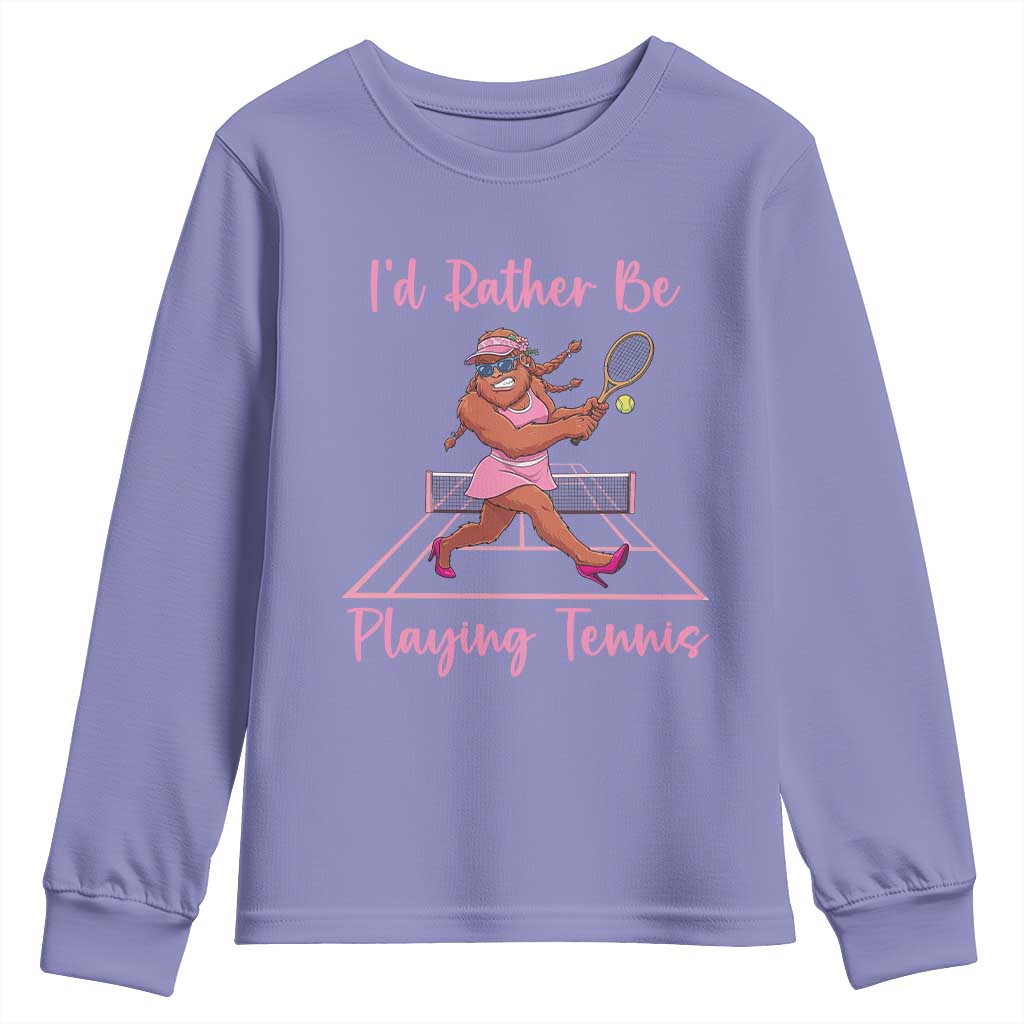 Funny Sexy Bigfoot Playing Tennis Youth Sweatshirt Gift For Girls - Wonder Print Shop