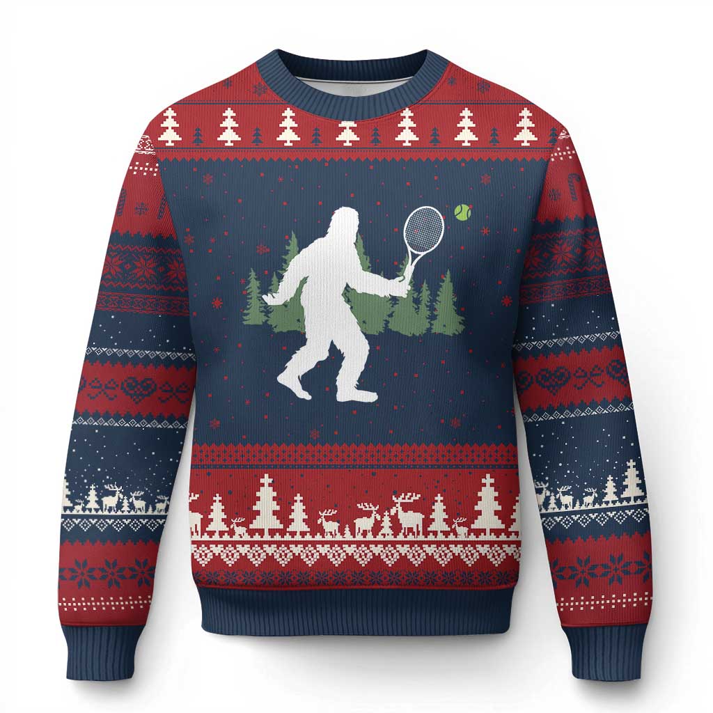 Funny Sasquatch Tennis Player Ugly Christmas Sweater Folklore Cryptid Gift - Wonder Print Shop