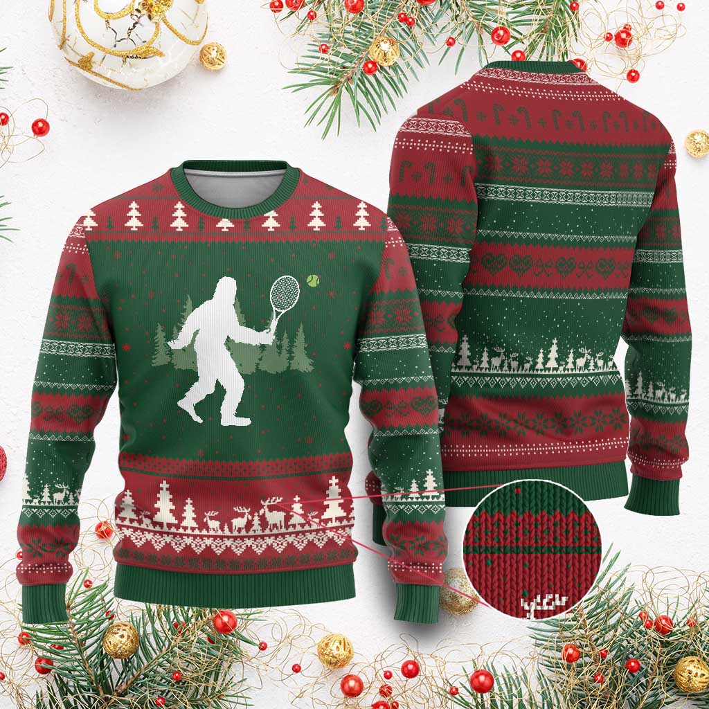Funny Sasquatch Tennis Player Ugly Christmas Sweater Folklore Cryptid Gift - Wonder Print Shop