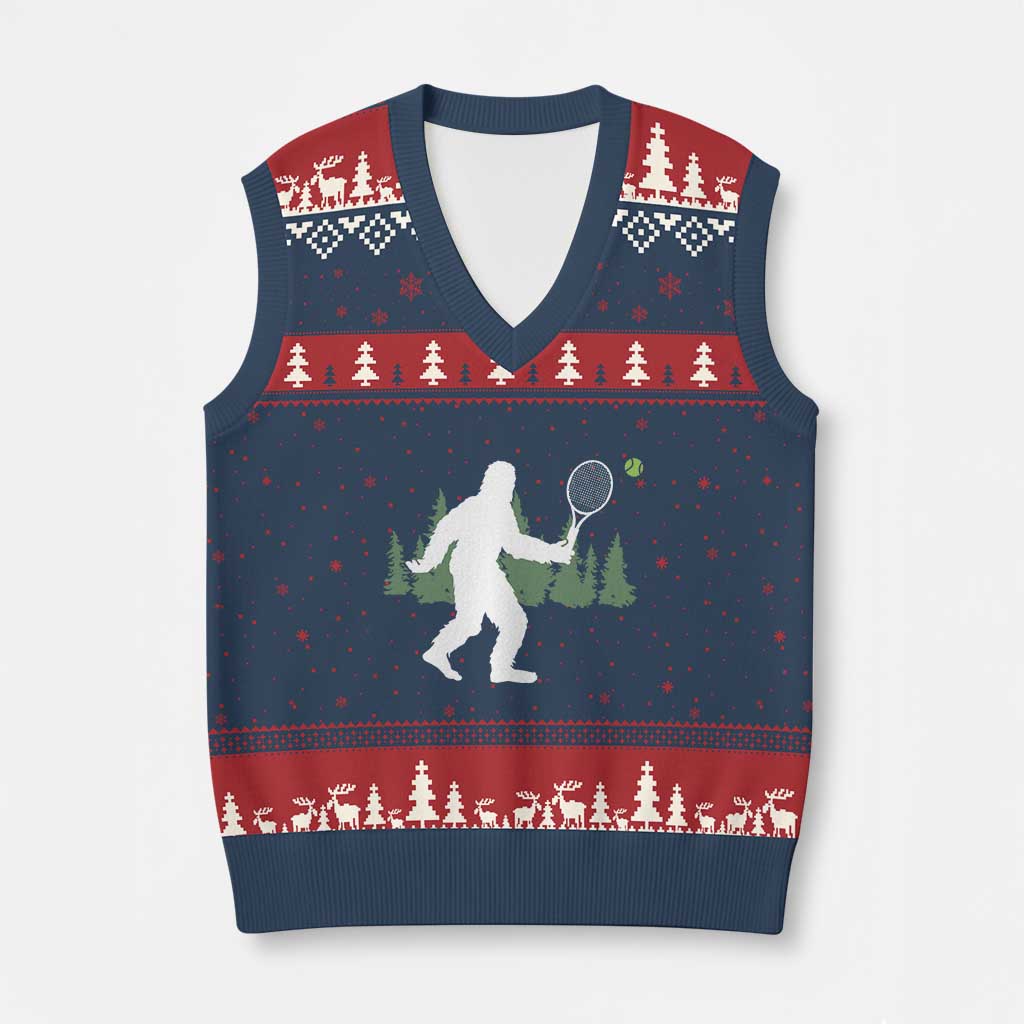 Funny Sasquatch Tennis Player V-Neck Knit Sweater Vest Folklore Cryptid Gift - Wonder Print Shop