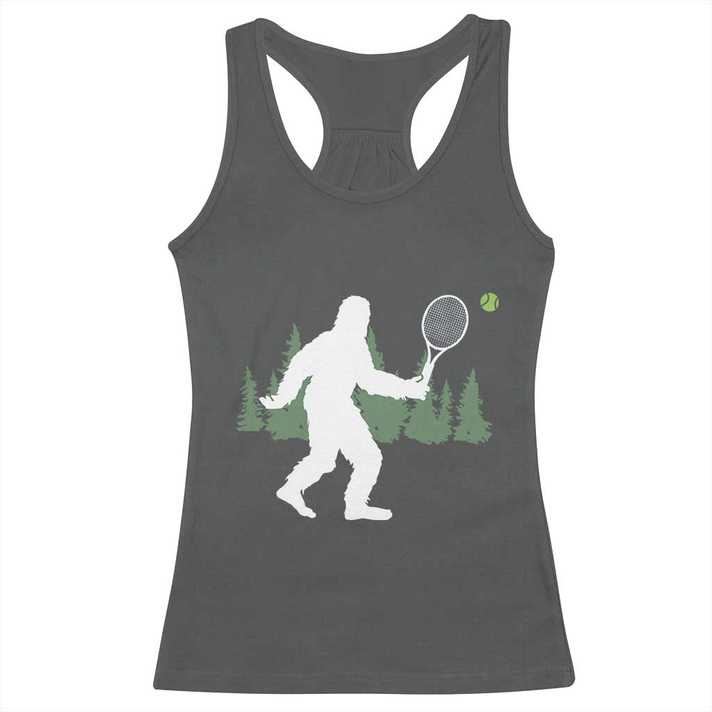 Funny Sasquatch Tennis Player Racerback Tank Top Folklore Cryptid Gift - Wonder Print Shop