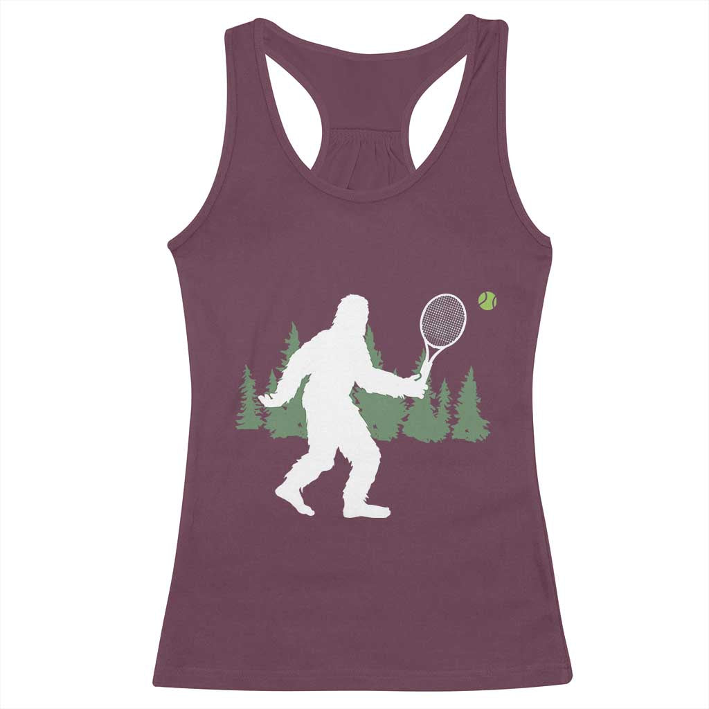 Funny Sasquatch Tennis Player Racerback Tank Top Folklore Cryptid Gift - Wonder Print Shop