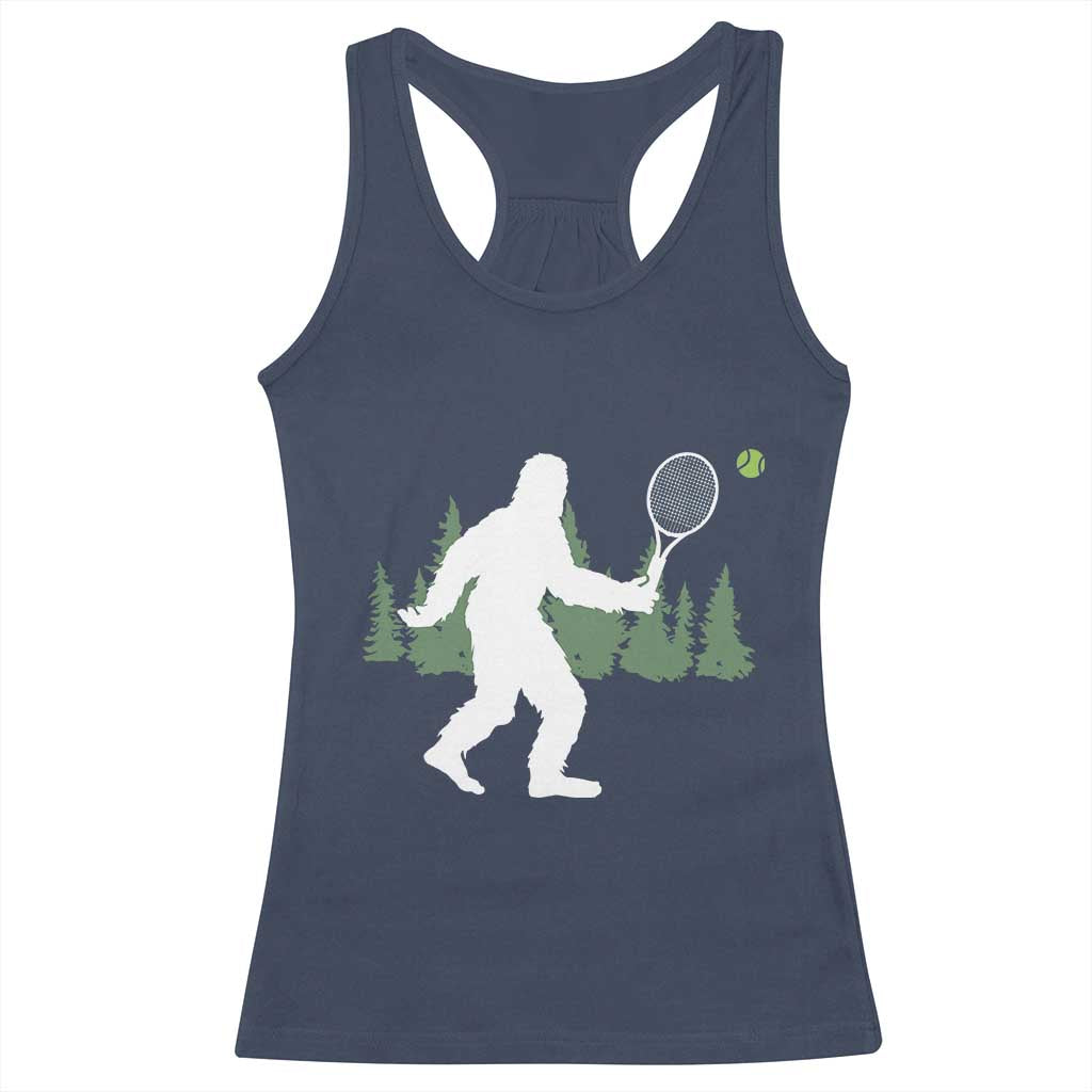 Funny Sasquatch Tennis Player Racerback Tank Top Folklore Cryptid Gift - Wonder Print Shop